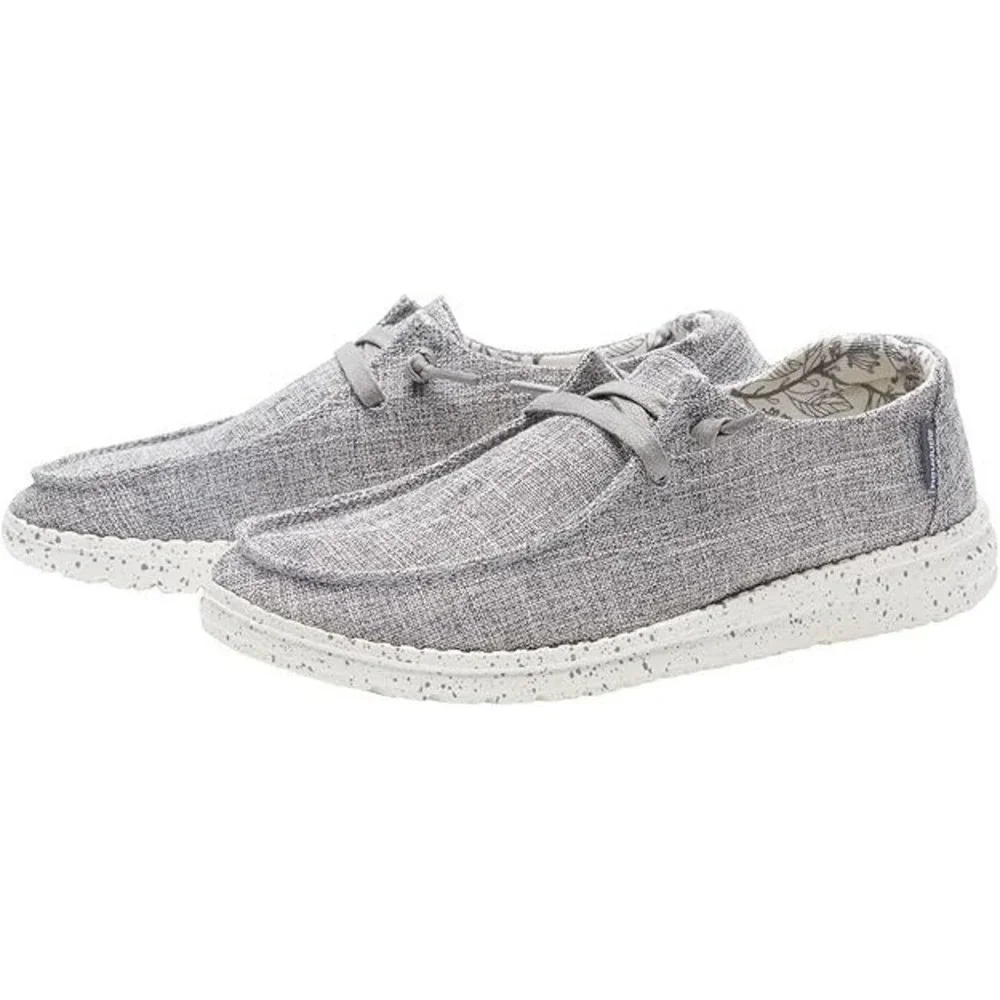 Hey Dude Women's Slip On Shoes Wendy L Linen Iron Gray Size 6 Flower Fabric New